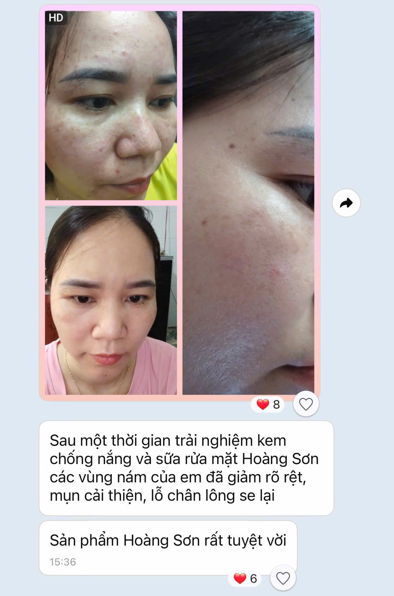 Phản hồi khách hàng về sữa rửa mặt Hoàng Sơn 2