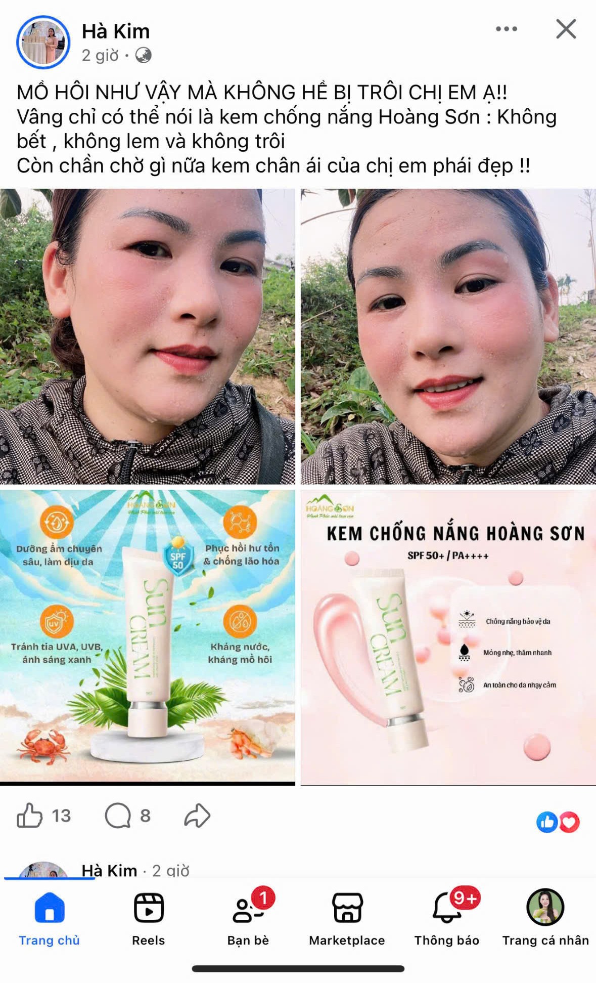 Phản hồi khách hàng về Kem chống nắng Hoàng Sơn